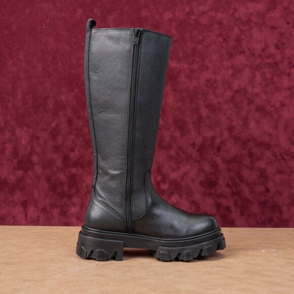 Steve Madden Women Esmao Black Leather Festival Platform Knee Boots sz 7 - Picture 10 of 10